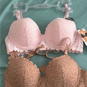 Pink and Tan Lace Push-Up Bras